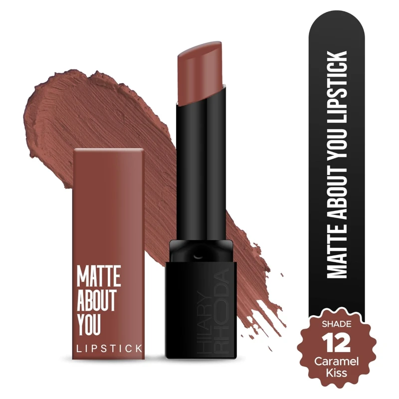Hilary Rhoda Matte About You Lipstick | Long Lasting & Highly Pigmented Lipstick | Glides Smoothly | Matte Finish | One Stroke Application | Cruelty-Free & Vegan - 3g (Caramel Kiss - Shade 12) thumbnail 2